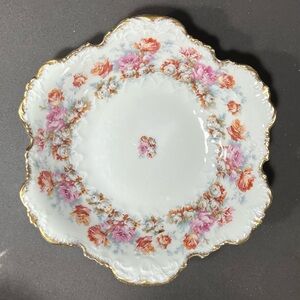 Antique 1920s Hermann Ohme Germany Floral Porcelain Plate with Gold Trim
